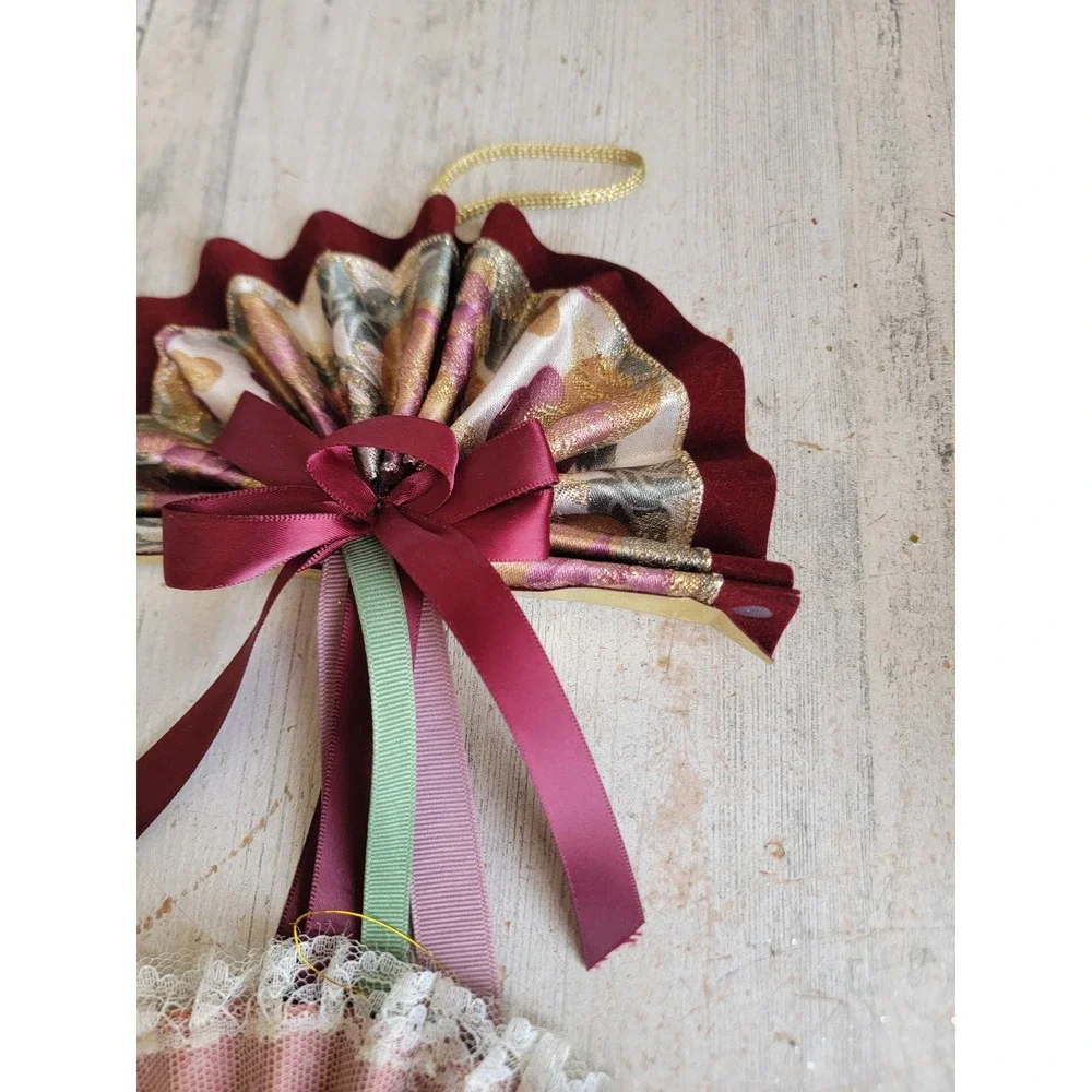 Vintage Victorian Rose fan ornament Xmas floral Unique Home decor set